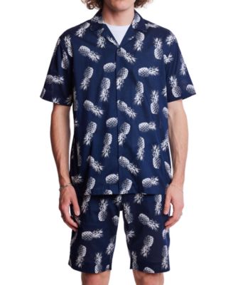 Paisley & Gray - Men's Slim Fit Short Sleeve Pineapple Print Button Front Camp Shirt