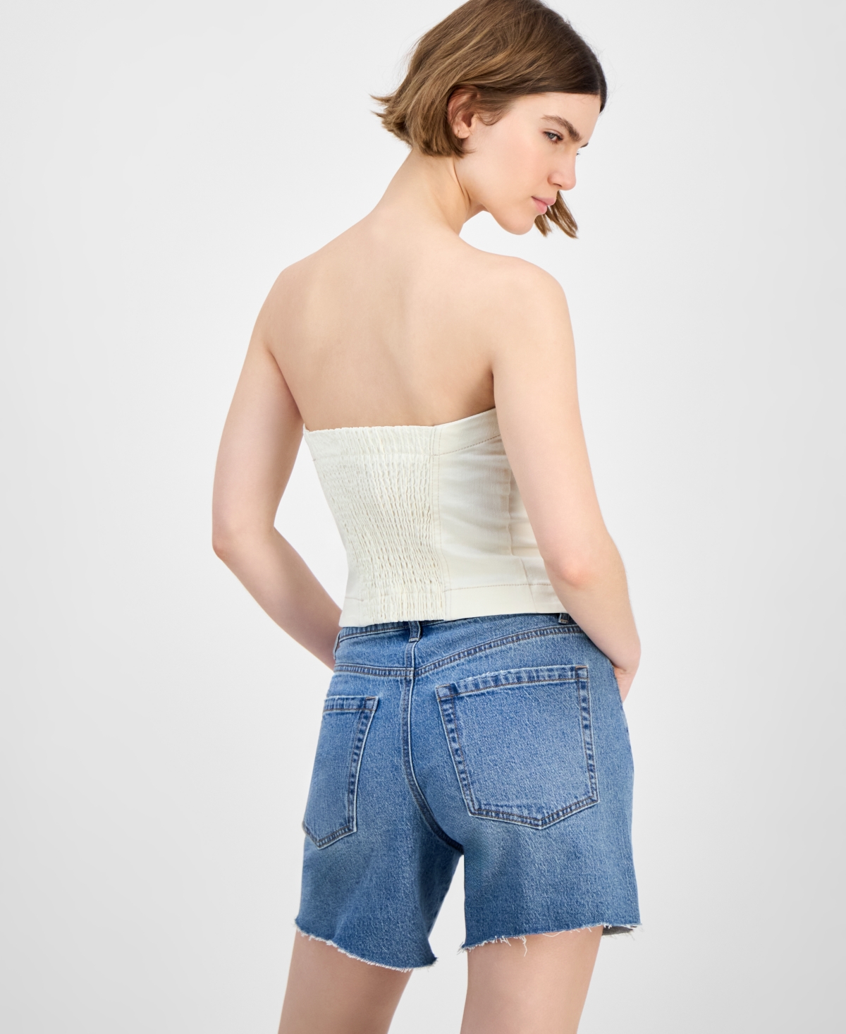 And Now This Women's Button-front Smocked-back Denim Tube Top, Exclusively At Macy's