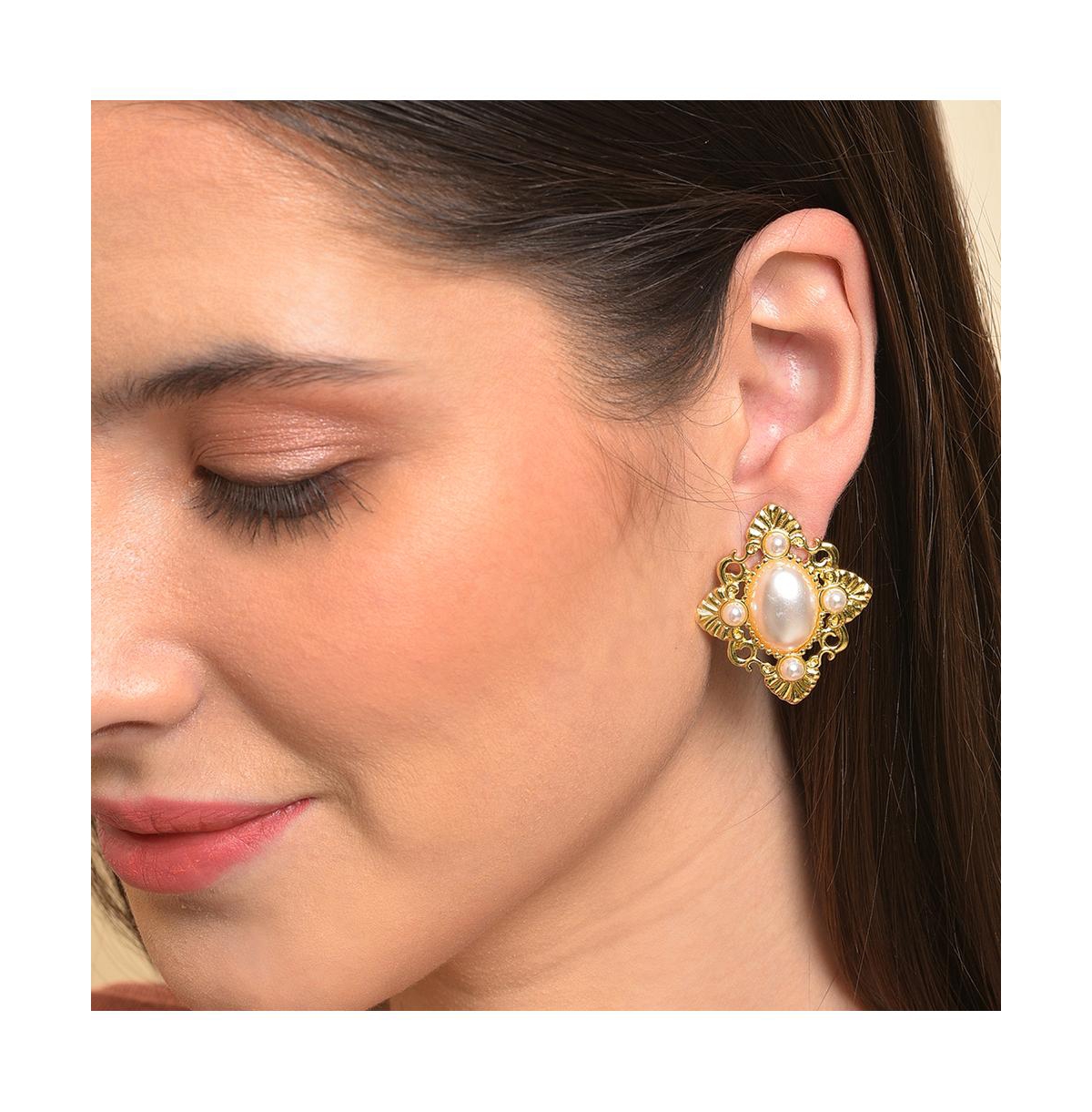 Sohi Gold Color Gold Plated Pearl Beaded Earring For Women's In White
