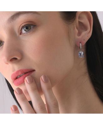 Women's Silver-Plated Stone Hoop Earrings
