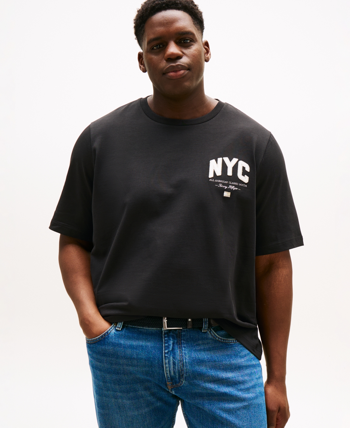 Tommy Hilfiger Men's Big & Tall Short Sleeve Crewneck Nyc Script Logo T-shirt