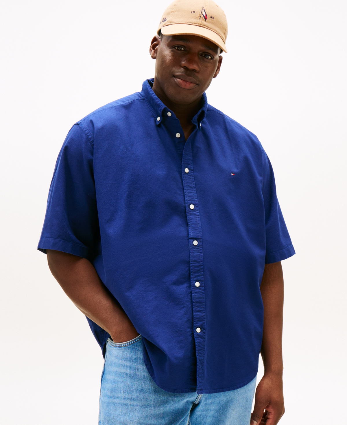 Men's Big & Tall Relaxed Fit Short Sleeve Button-Down Garment Dyed Oxford Shirt - Preppy Navy