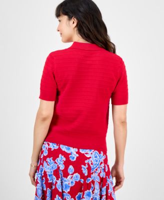 売れ筋商品|||トミー ヒルフィガー ニット&セーター アウター レディース Women's Cotton Scalloped-Stripe Keyhole Polo Mazarine Blue Tommy Hilfiger Women's Cotton Scalloped-Stripe Keyhole Polo