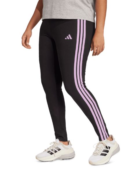 Женские леггинсы adidas Plus Size Essentials 3-Stripes Cotton, цвет: Чёрный / Прозрачный розовый