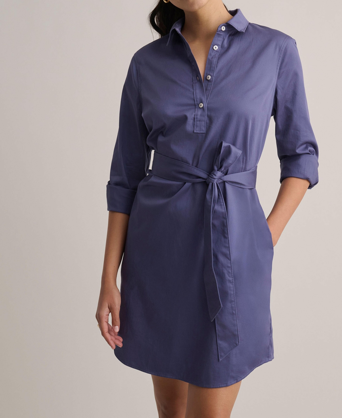 Women's Stretch Cotton Popover Gracie Shirtdress - Blue