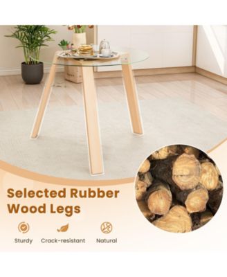 Round Glass Dining Table for 4 with Rubber Wood Frame