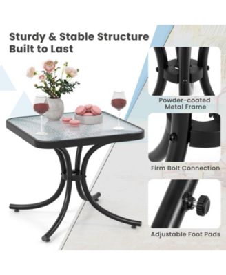 Tempered Glass Top Patio Table with Heavy-duty Metal Frame for Garden Poolside