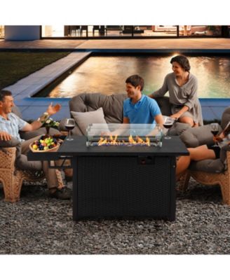 Outdoor Wicker Gas Fire Pit Propane Fire Table with Cover
