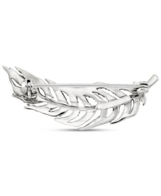 Marcasite Feather Motif Fashion Pin in Sterling Silver
