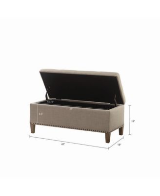 42'' Modern Storage Bench with Soft-Close Lid, Grey Linen Upholstery, Black Wood Legs for Bedroom or Entryway-The Pop Home