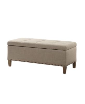 42'' Modern Storage Bench with Soft-Close Lid, Grey Linen Upholstery, Black Wood Legs for Bedroom or Entryway-The Pop Home