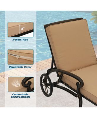 Outdoor Cast Aluminum Chaise Lounge Chair with Wheel and Cushion