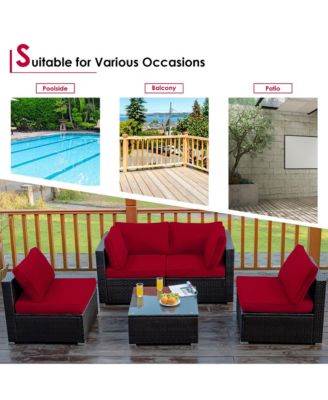 5PCS Patio Rattan Furniture Set Cushioned Sofa Chair Coffee Table