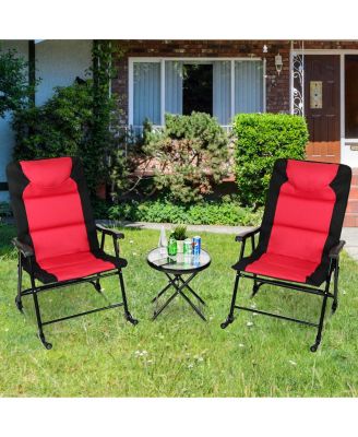 3 PCS Outdoor Folding Rocking Chair Table Set Bistro Sets Patio Furniture