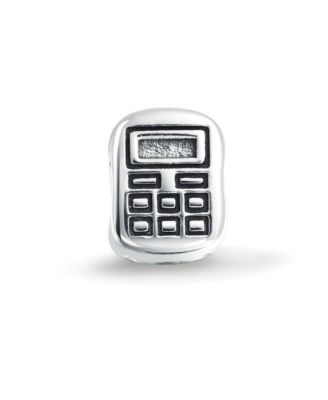 Set of 2 Latte Travel Mug Cup Coffee and Calculator Charm Bead Sterling Silver