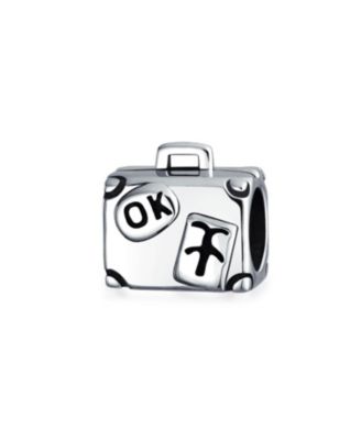 Set of 2 Vacation Travel Suitcase Luggage & Egyptian Pyramid Charm Bead Silver