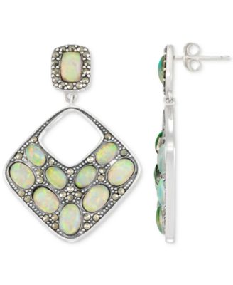 Mother of Pearl & Marcasite Square Drop Earrings in Sterling Silver