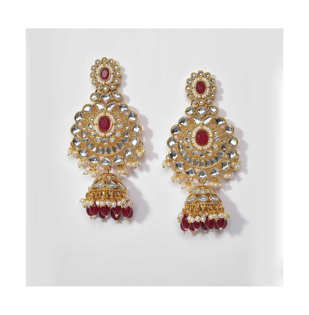 Sohi Multi Color Kundan Gold Plated Necklace Set In Red