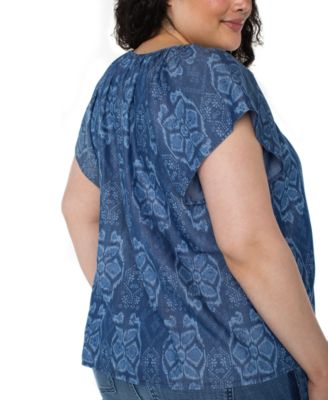 Plus Size Flutter-Sleeve Tie-Front Woven Top