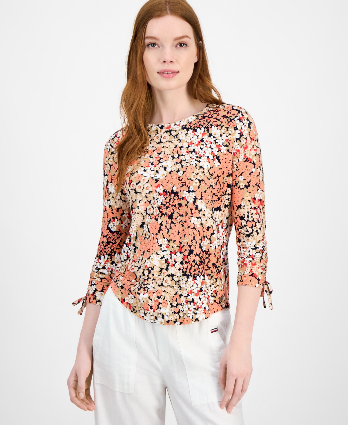 Women's Floral-Print Ruched-Sleeve Top - Coralie Multi