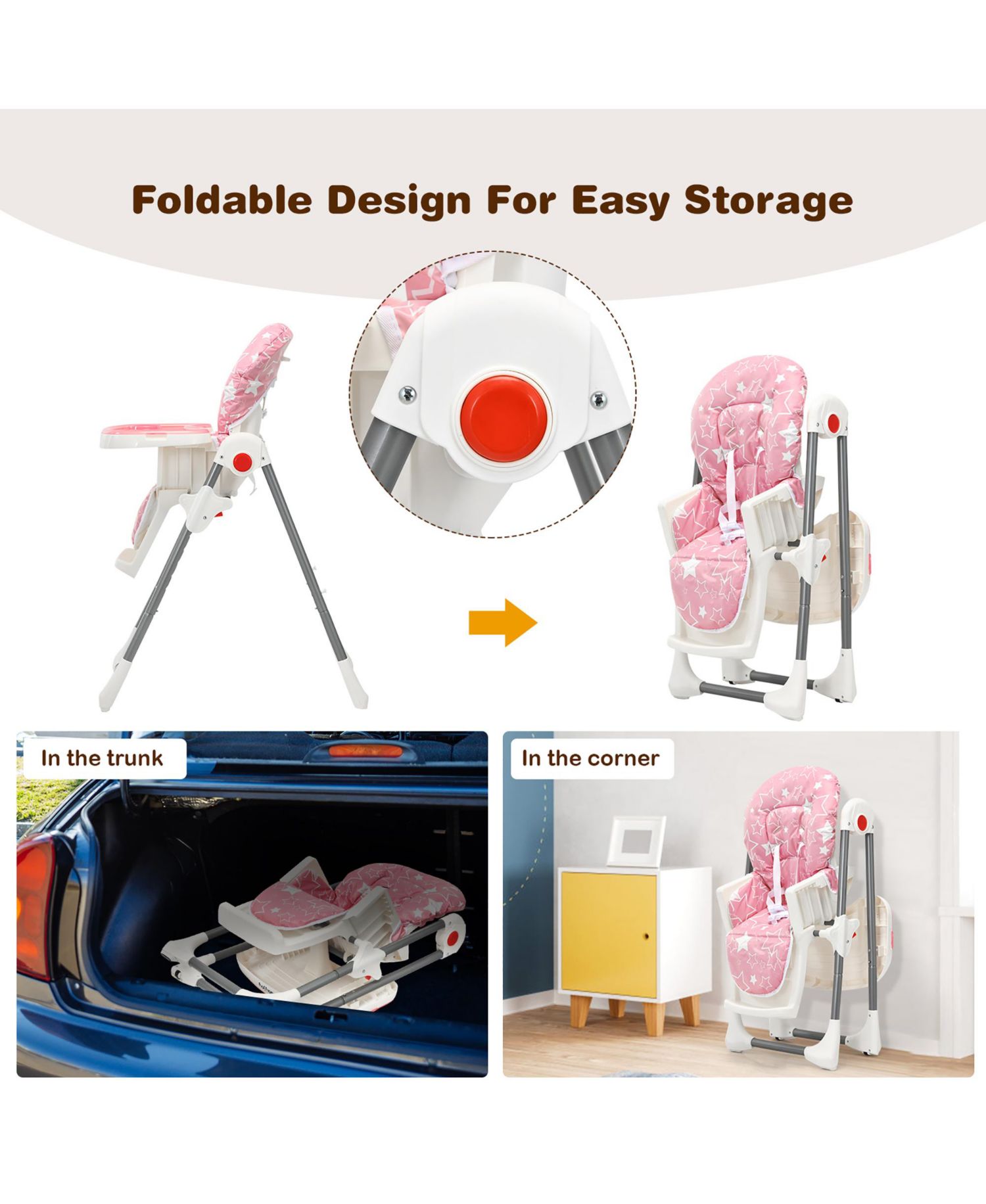 Toddler Folding High Chair Dining Chair w/ 6-Level Height Adjustment