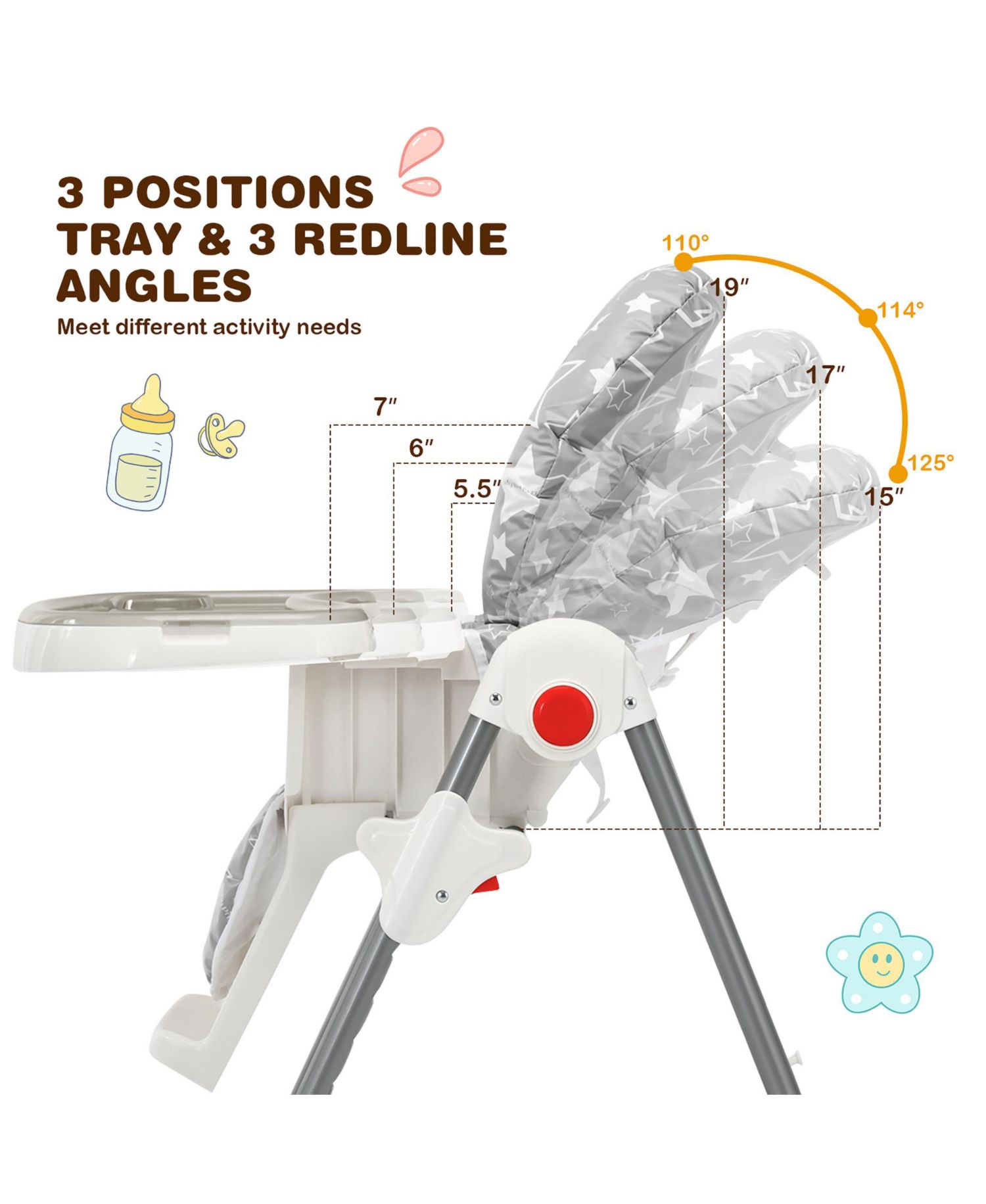 Toddler Folding High Chair Dining Chair w/ 6-Level Height Adjustment
