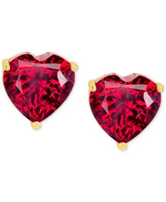 2 шт. Комплект: Ожерелье с подвеской в виде сердца из выращенного в лаборатории рубина и серьги-гвоздики в тон (1-3/4 карата) из чистого серебра с позолотой 14 карат.