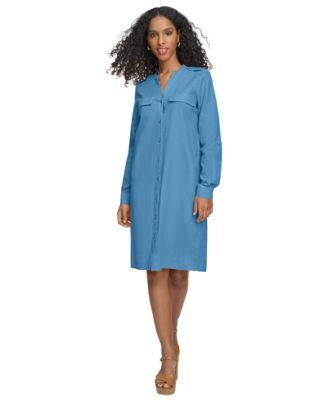 Женское платье-рубашка с закатанными рукавами и пуговицами спереди от Calvin Klein