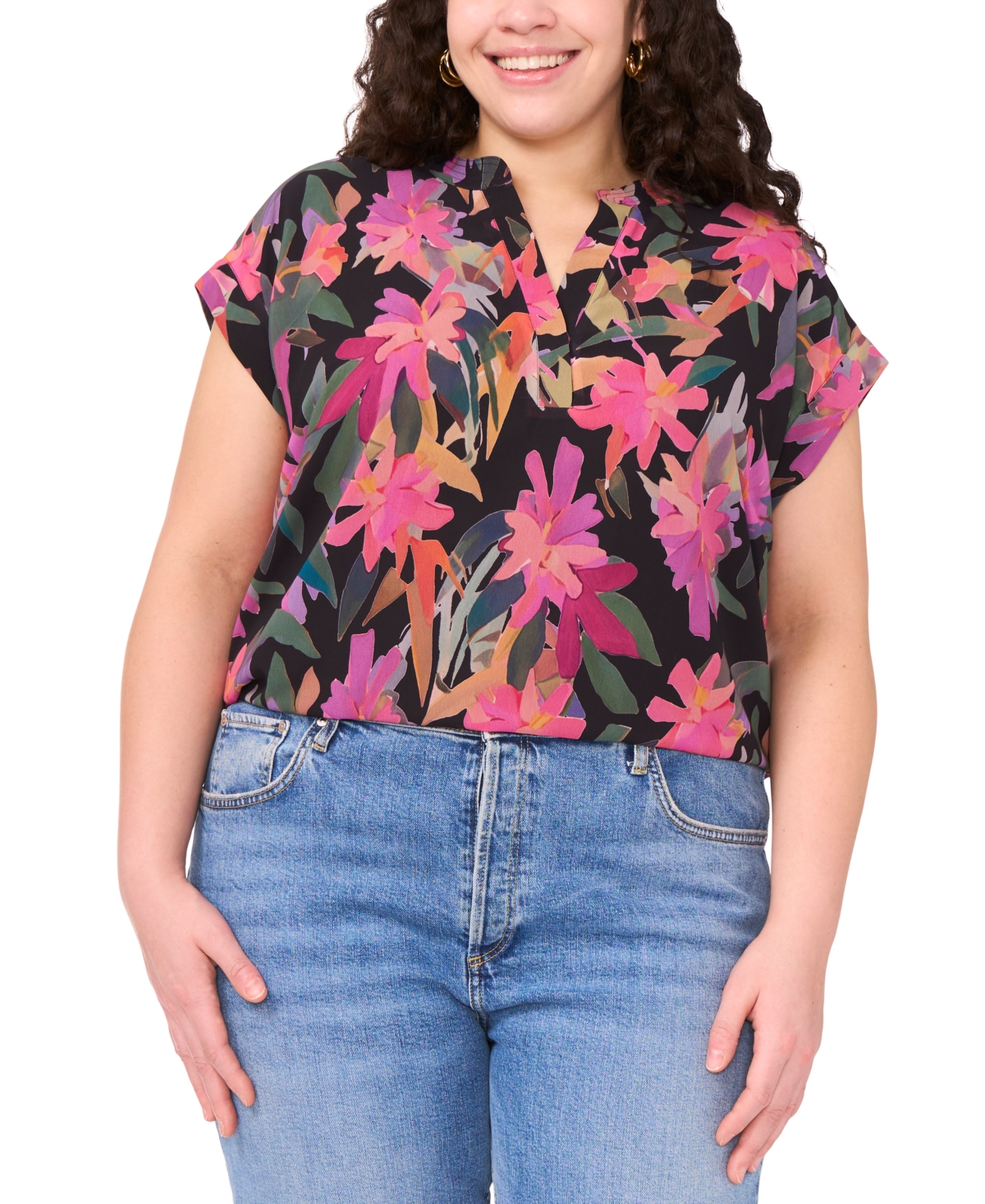 Vince Camuto Plus Size Printed Short-sleeve Blouse