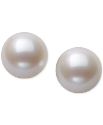 Pearl Earrings, 14k Gold Cultured Freshwater Pearl Stud Earrings (10mm) (Also Available in Pink Cultured Freshwater Pearl)