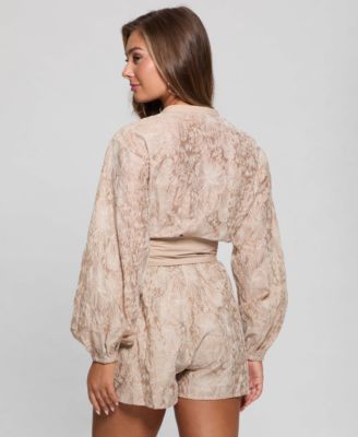 Women's Michela Embroidered Cotton Blouson-Sleeve Romper
