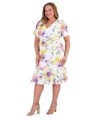 Миди-платье с оборками спереди и подолом большого размера от London Times