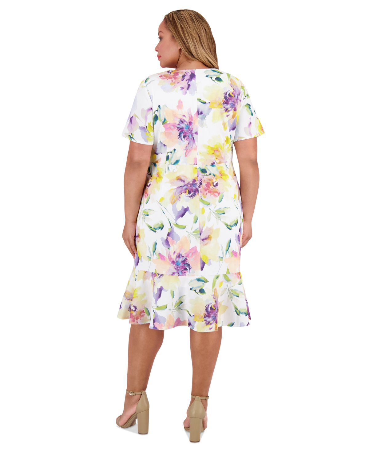 London Times Plus Size Twist-front Ruffle-hem Midi Dress