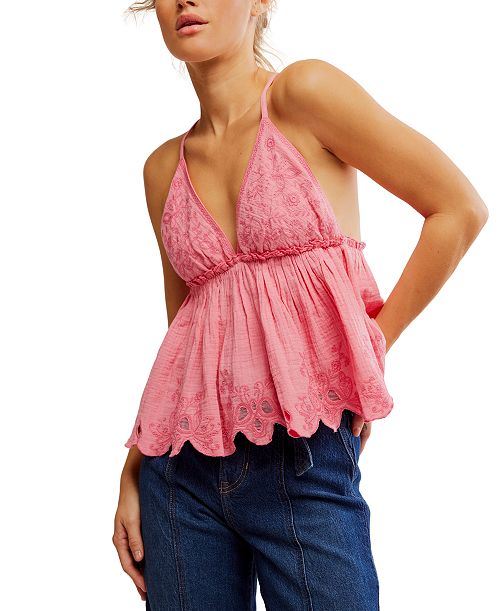 alfani Free People Women's Sunny Days Cotton Embroidered Cami Women's Fashion Shoes & Accessories