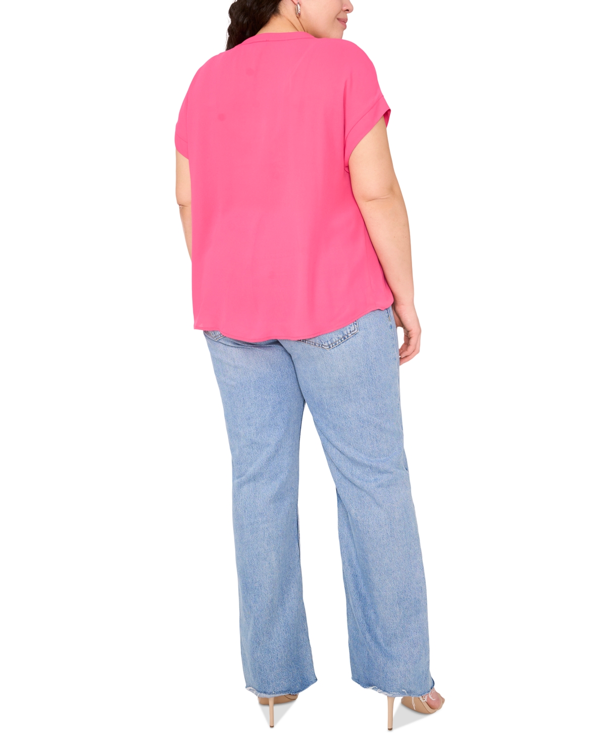 VINCE CAMUTO PLUS SIZE LACE-UP SHORT-SLEEVE TOP 
