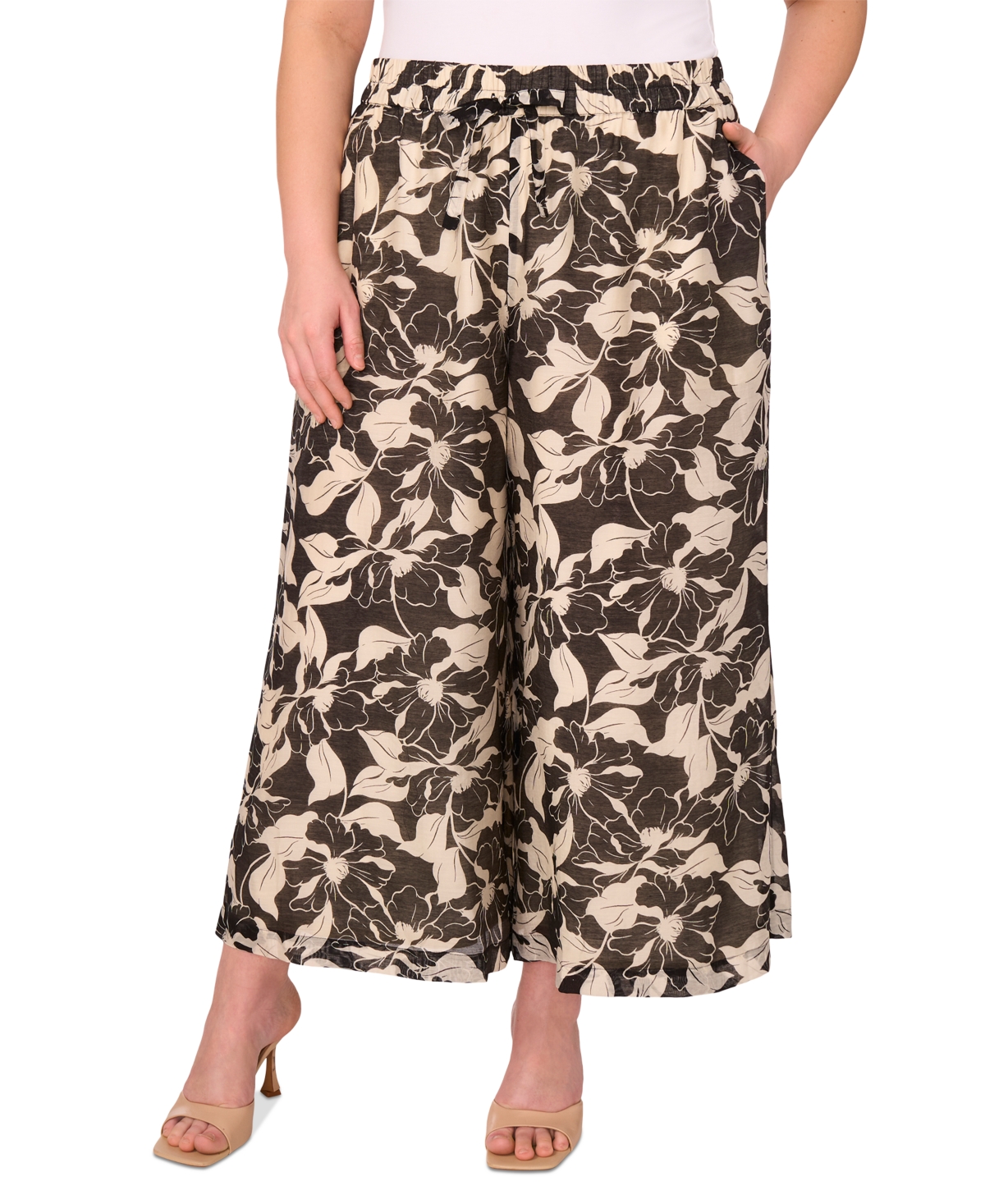 Shop Vince Camuto Plus Size Floral-print Drawstring Pants