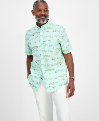 Мужская рубашка Club Room с коротким рукавом и принтом в виде парусника на пуговицах, эксклюзивно от Macy's