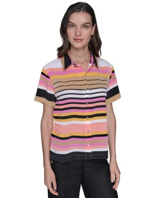 KARL LAGERFELD PARIS - Women's Conversational Striped Camp Shirt