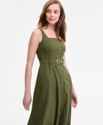 Women's Square-Neck Button-Front A-Line Dress