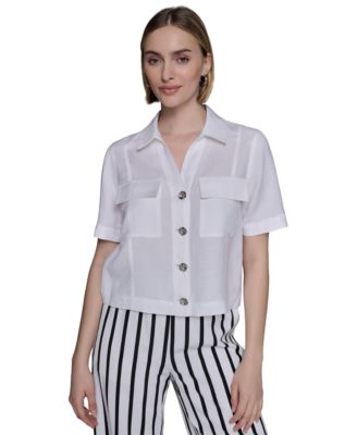 KARL LAGERFELD PARIS - Women's Cropped Short-Sleeve Shirt