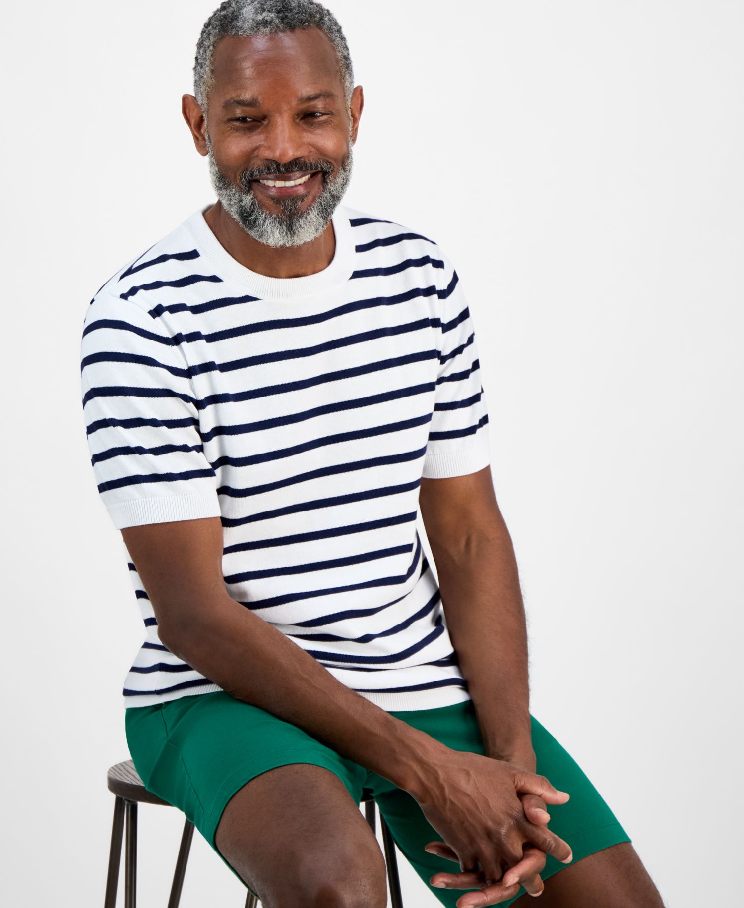 Men's Short-Sleeve Bengal Striped Cotton Sweater T-Shirt