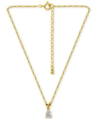 Cubic Zirconia Pear Solitaire Pendant Necklace, 16" + 2" extender, Exclusively at Macy's