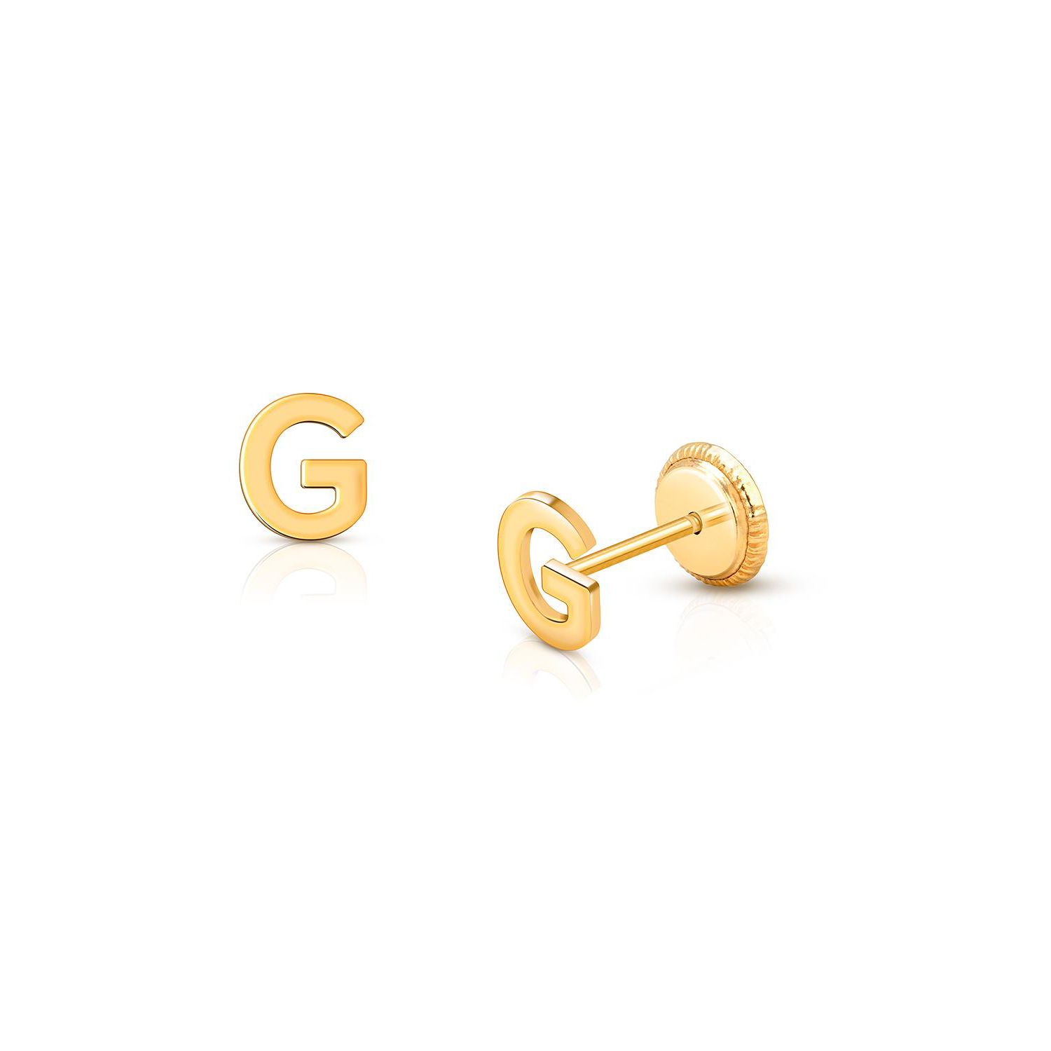 14K Gold Initial Stud Screw Back Earrings
