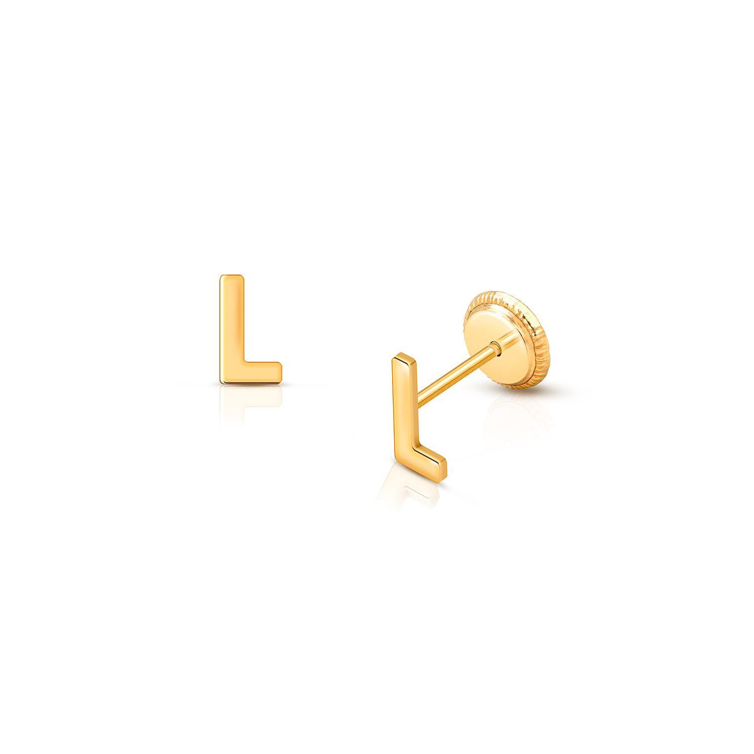 14K Gold Initial Stud Screw Back Earrings