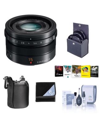 Lumix G Leica DG Summilux 15mm f/1.7 Asph Lens for Micro Four Thirds, Black, Bundle w/Bower 46mm Filter Kit, ProOptic 46mm Filter Kit, Lens