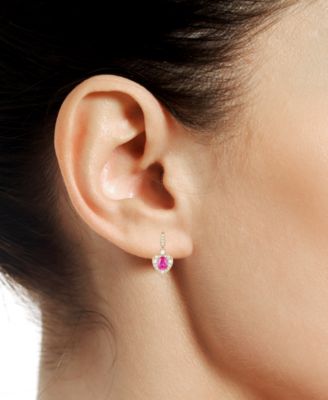 Lab Grown Ruby (5/8 ct. t.w.) & Lab Grown White Sapphire (1/3 ct. t.w.) Heart Halo Drop Earrings in 14k Gold-Plated Sterling Silver