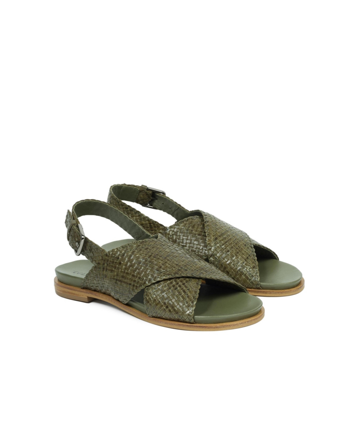 Leather Woven Crossover Sandal - Olive