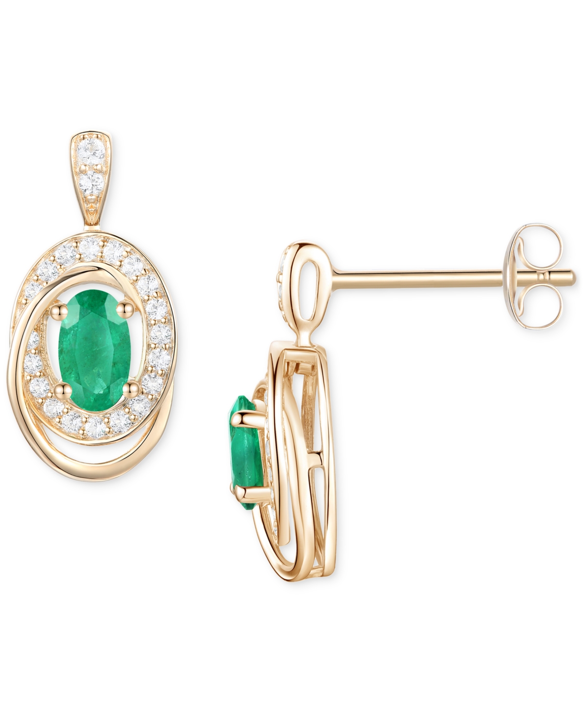 Macy's Emerald (3/8 Ct. T.w.) & Diamond (1/5 Ct. T.w.) Oval Swirl Drop Earrings In 14k Gold (also In Ruby &