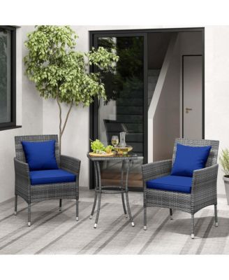 3 PCS Patio Furniture Set witn Cushioned Patio Chairs & Tempered Glass Coffee Table