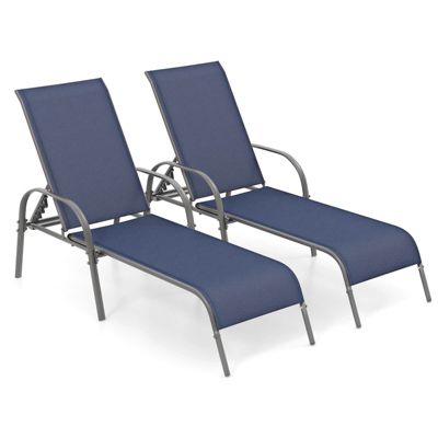 2 PCS Patio Lounge Chair Chaise Adjustable Reclining Armrest